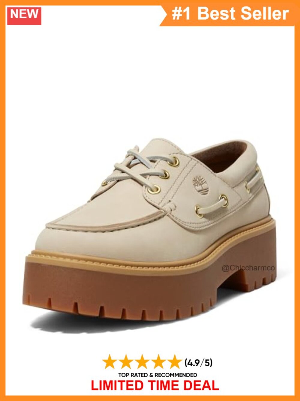 Timberland Leather Platform Boat Shoe Lace-Up OrthoLite Cushion Work Casual